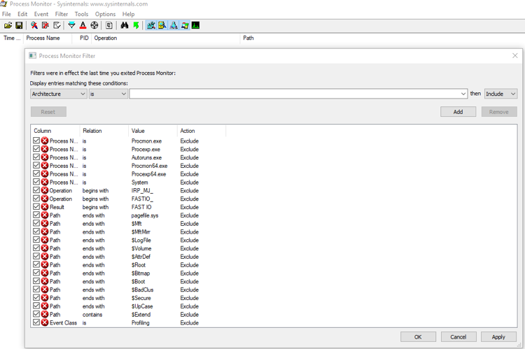 Procmon Filter Window